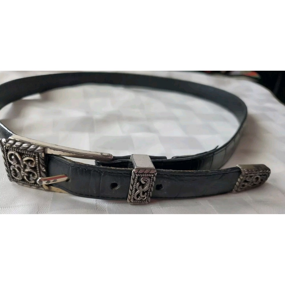 Brighton Textured Black Leather Belt M 30 Buckle Belt Tip Vtg Western-core